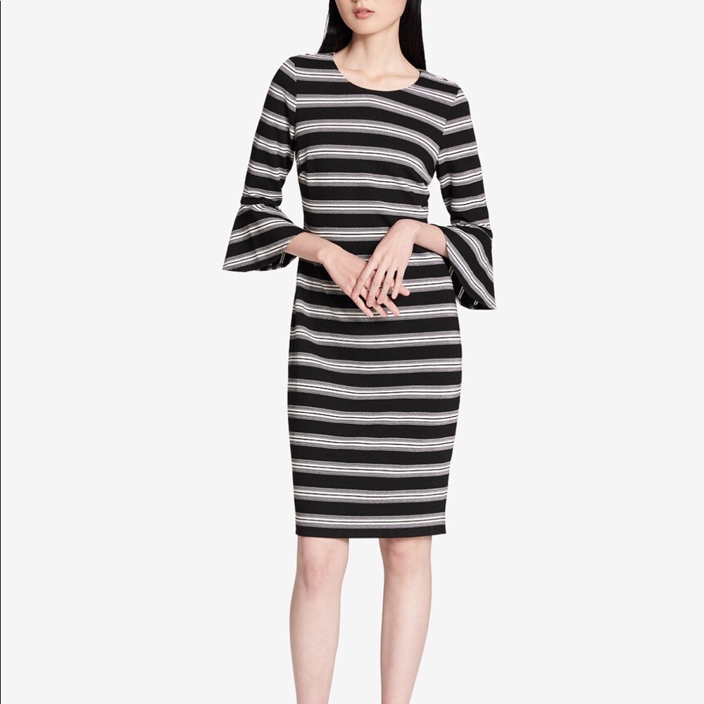 Calvin Klein Striped Ruffle-Cuff Sheath Dress